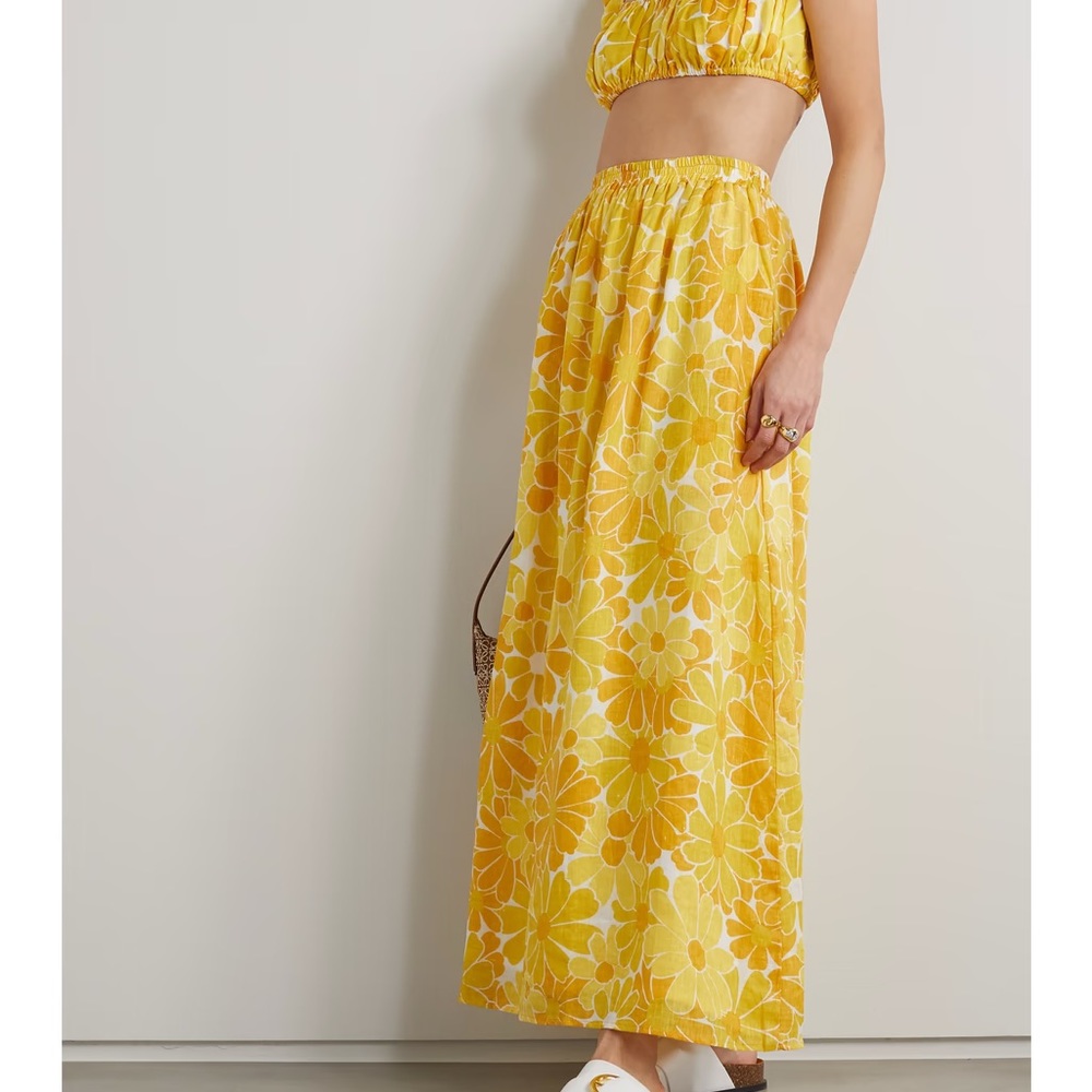 Faithfull the Brand Yellow Floral Maxi Skirt and Bandeau set